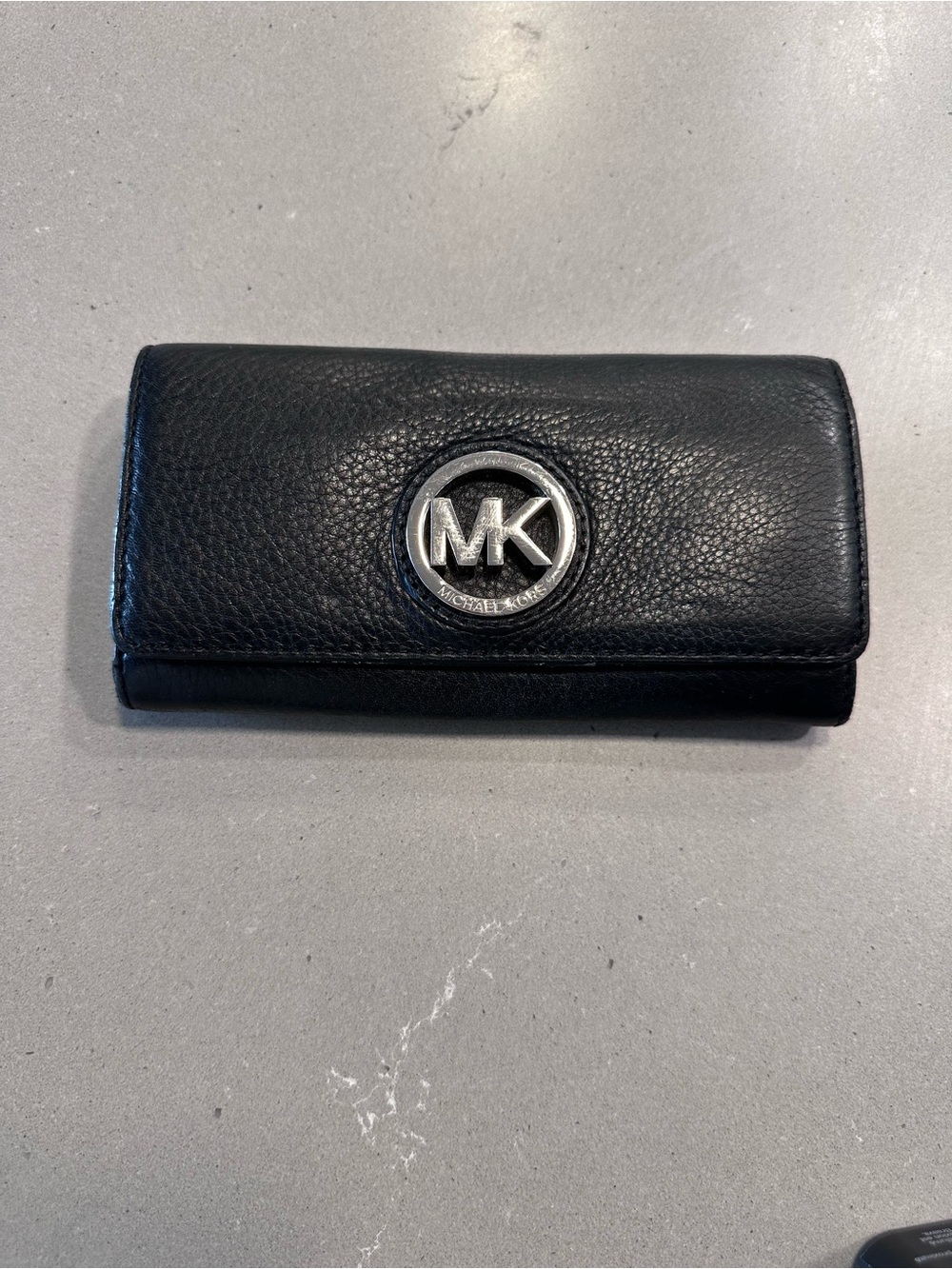 Michael Kors Black Pebbled Leather MK Logo Key & Card Holder